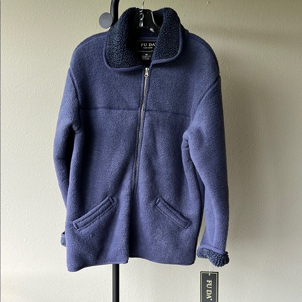NWT FU DA New York Women’s Fleece Teddy Jacket - Navy Blue - size M